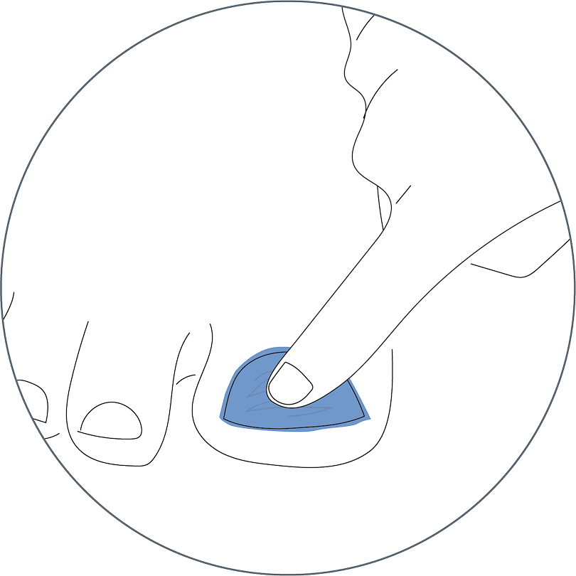 Spreading cream on a toenail 